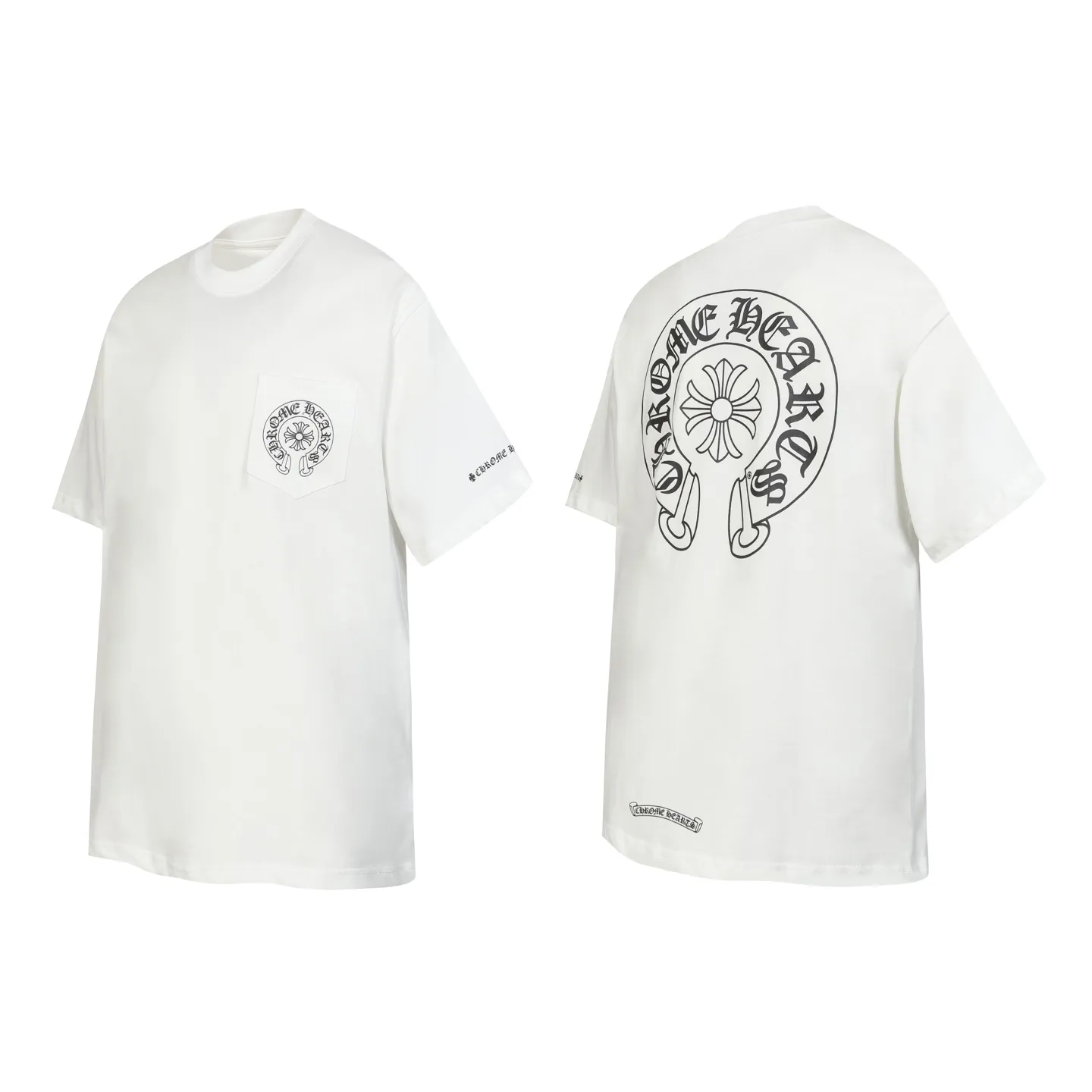P140 Cross-border model, please do not place an order if you are pursuing quality -Chrome Hearts/Chrome Hearts 24ss classic horseshoe print popular short-sleeved T-shirt -High weight, high density and high quality. The wool is soft, delicate and skin-friendly. It feels soft and silky. It has excellent warmth and skin-friendly properties. -Customized weaving and dyeing, no color difference. No matter the fabric or workmanship details, it beats the ordinary version on the market. -Colour: black white -Size: S M L XL